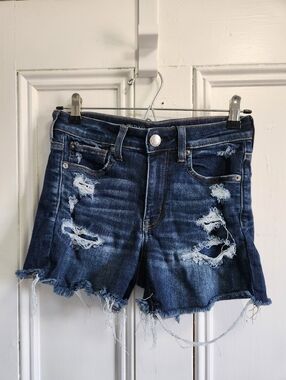 American Eagle Outfitters High-Rise Distressed Denim Shortie Shorts - Size 2